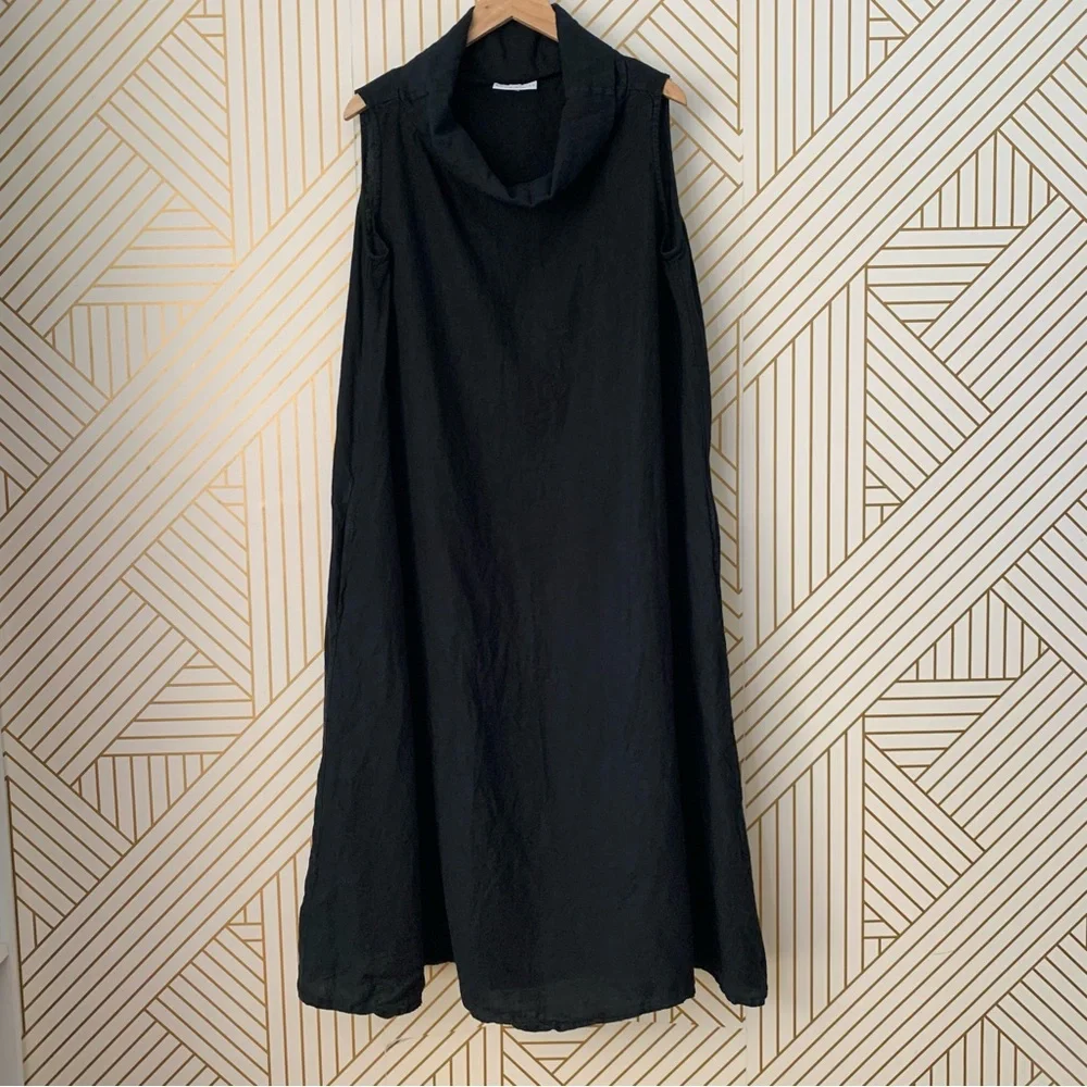 Bryn Walker Henrietta 100% Linen Cowl Neck Lagenlook Sleeveless Dress Pockets M - Picture 12 of 12